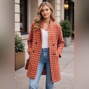 Anthropologie NVLT Terracotta Double-Breasted Burnt Orange Sweater Coat
